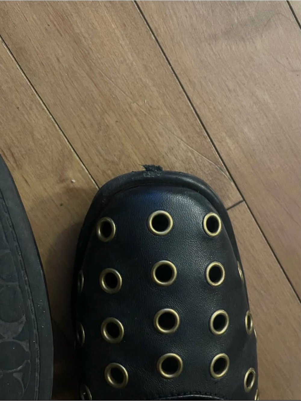 Coach Black Leather Grommet Slip-On Flats - Picture 3 of 3